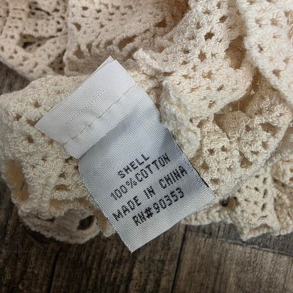 Crochet Lace Crop Top Boho Coquette Festival Sheer Knit Cream Size Small Cotton - Picture 7 of 7